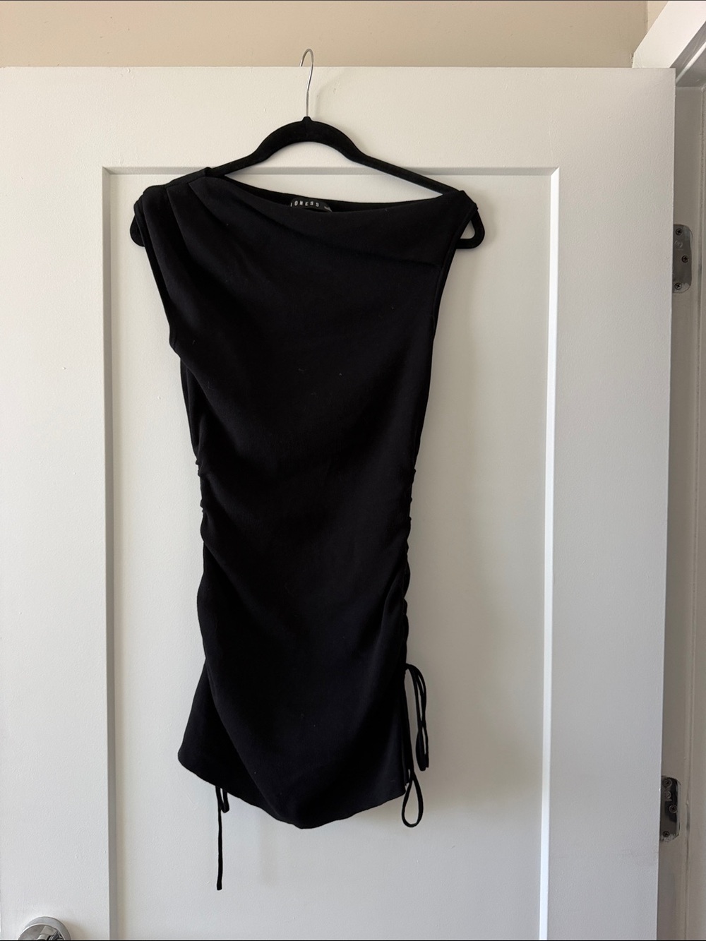 Lioness Black Ruched Side Tie Dress